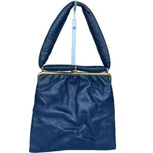 Jane Shilton Womens Leather Purse OS‎ Navy England Made Snap Closure Evening Bag